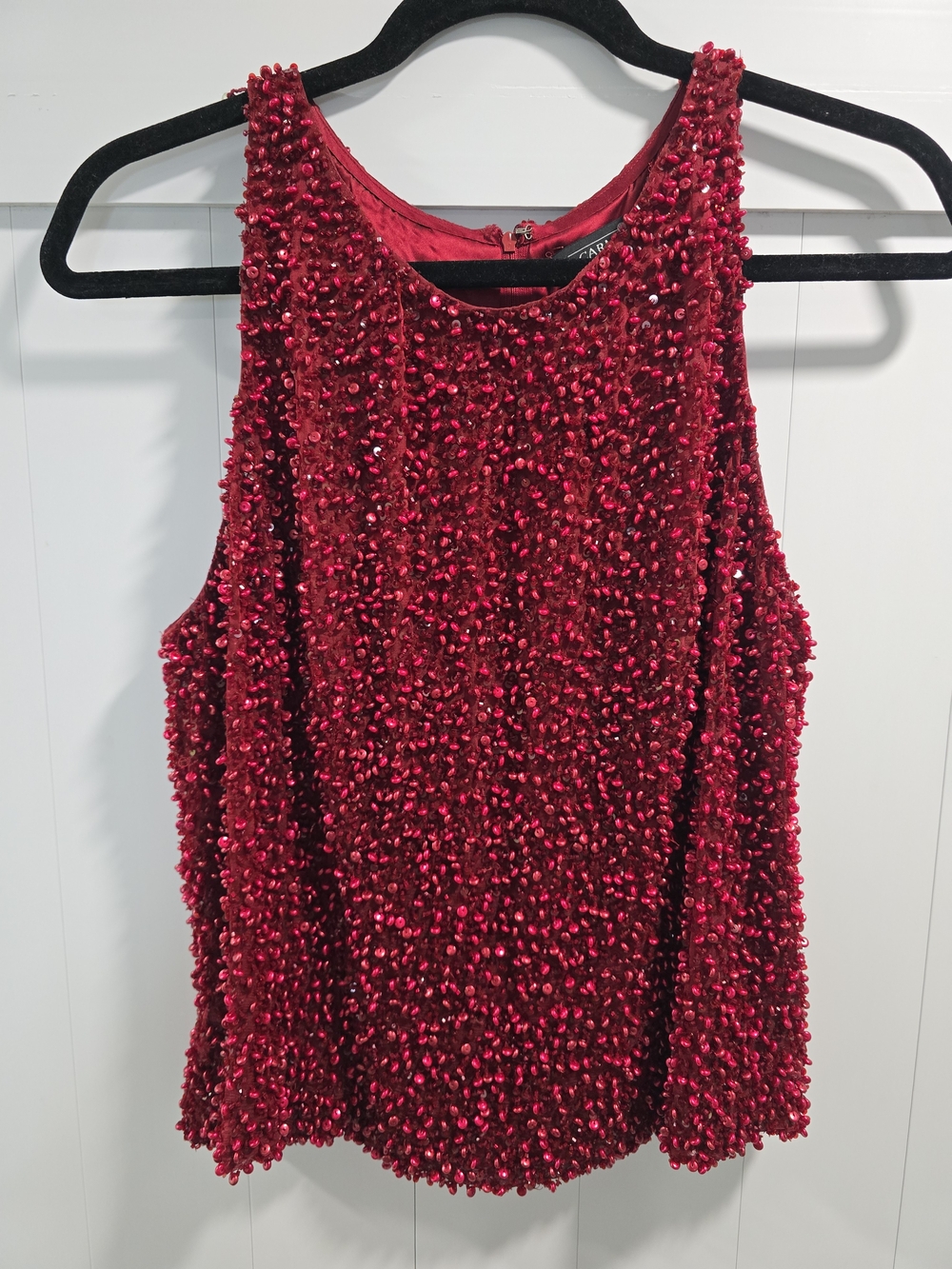 Carmen Marc Valvo Red Sequin Embellished Top